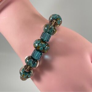 Handmade Artisan Made Sterling Silver Toggle Clasp Blow Glass Beaded Bracelet